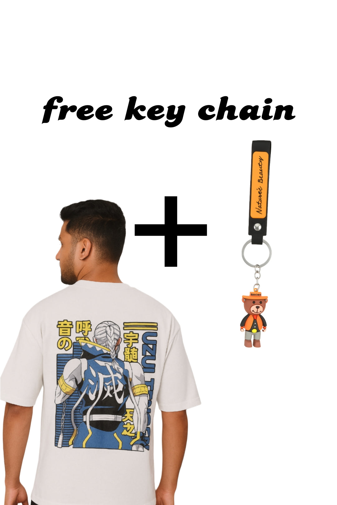 Anime t-shirt in white +free Bear key chain